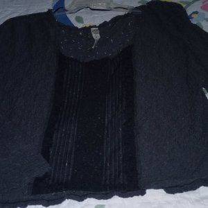 Free People Black/Dark Grey Lace Layering Top~L~